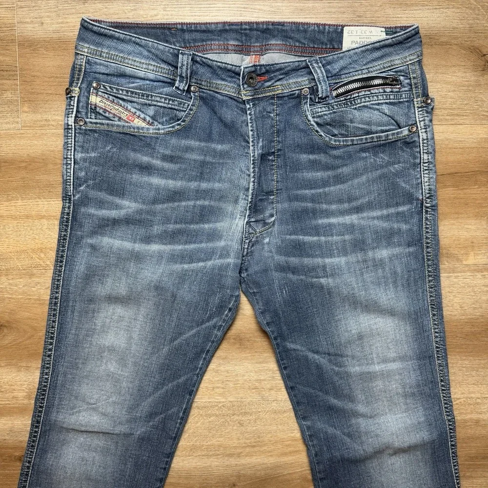 Diesel Paddom Jeans Men 33x32 Blue Straight Leg Stretch Made in Italy Fade 0R80Z